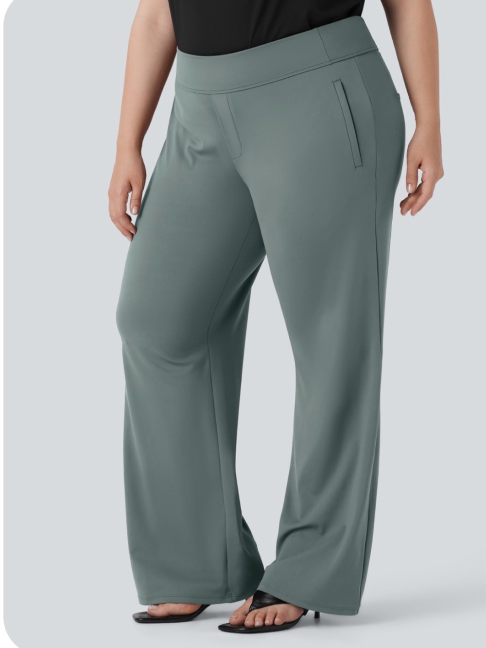 Wide-Leg Pull-On Pants in Sage Green